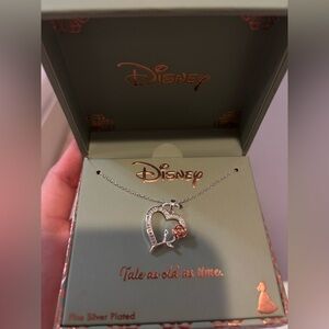 Disney Silver and Rose Gold Heart Necklace with Crystal Accents